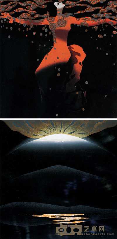 李秀 1993、1990年作 流光 祥云－雪域组画之一（二件） 60×60cm×2